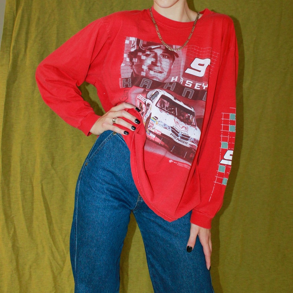 VTG y2k Red Kasey Kahne Long-Sleeve NASCAR Dodge Racing Graphic Tee - Men's XL